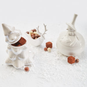 Collection porcelaine Chocolaterie Bellanger Sapin Bonhomme de neige et rennes